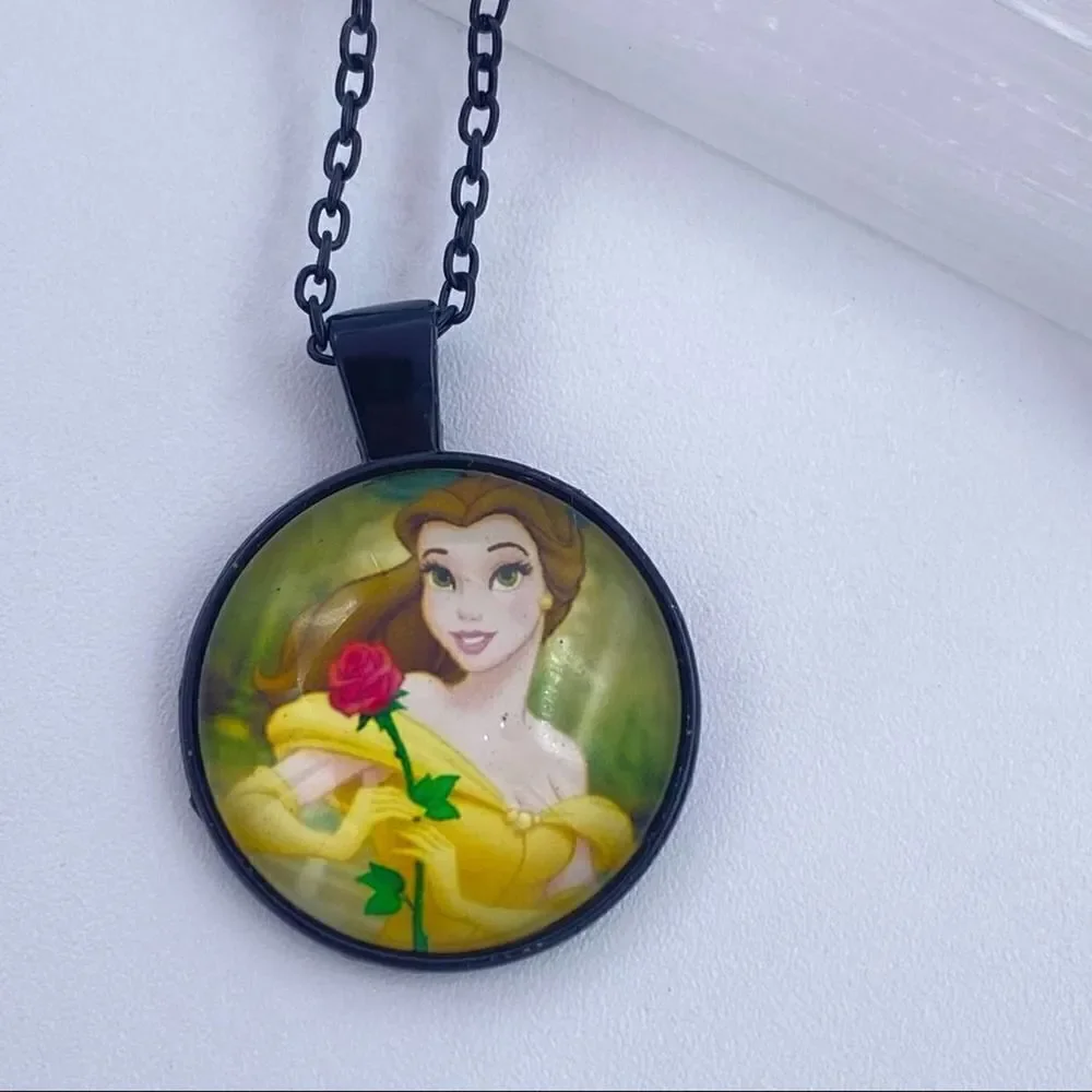 Disney Beauty And The Beast Cabochon Glass Necklace